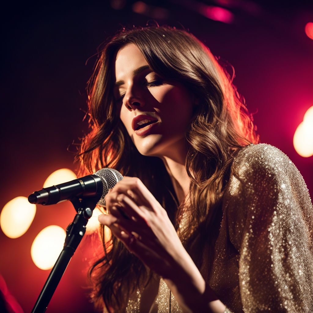 Charlotte Cardin performing live on stage in a jazz club.
