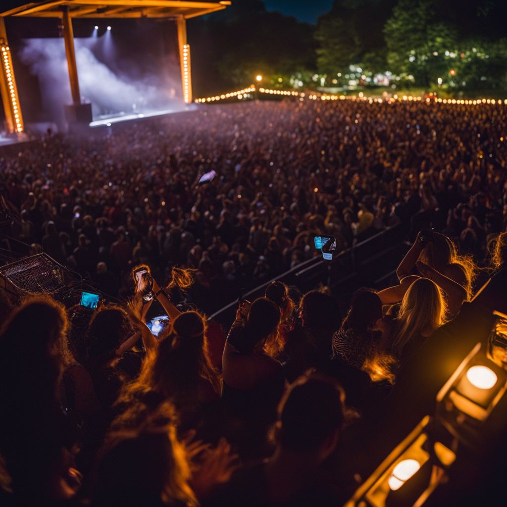 Concertgoers enjoying a Chris Stapleton performance in an outdoor amphitheater.