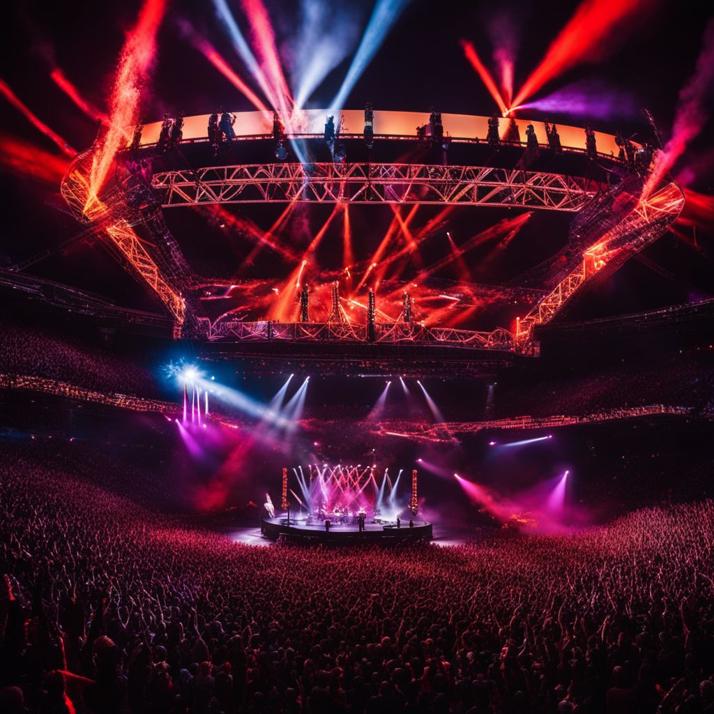 A dynamic Scorpions concert stage with diverse audience and energetic atmosphere.