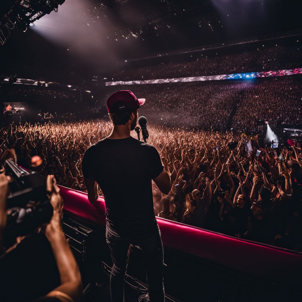 Enrique Iglesias' microphone on stage surrounded by adoring fans.