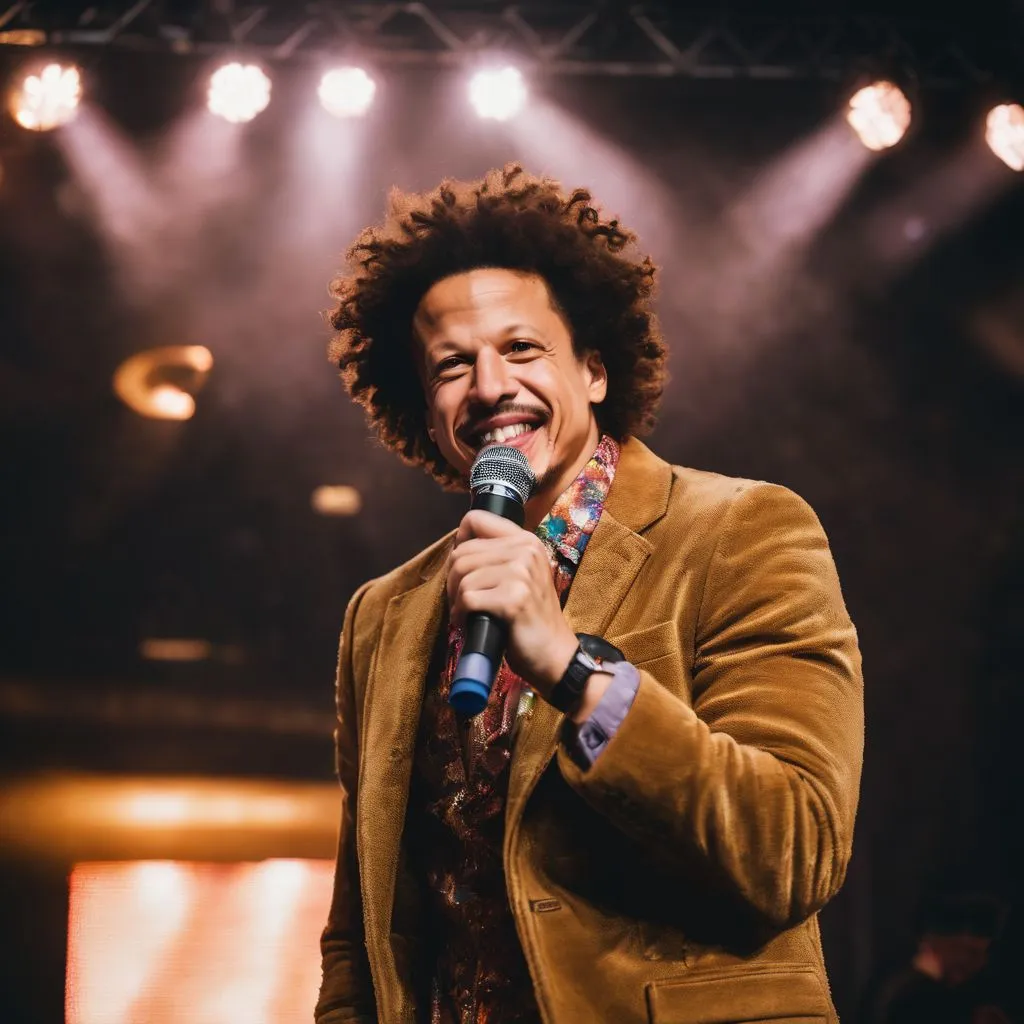 Eric Andre performing stand-up comedy, showing various facial expressions and outfits.