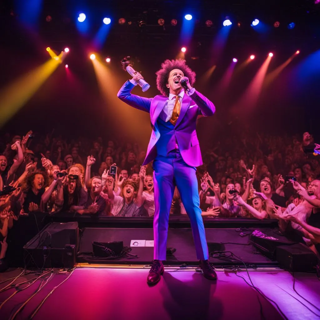 Eric Andre performing on stage in front of a lively crowd.