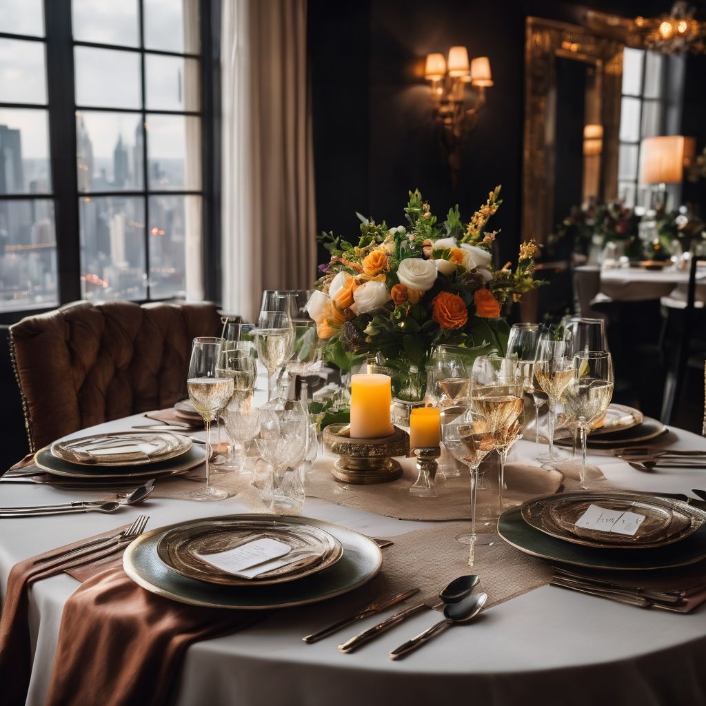 A stylish dinner party with a diverse group of guests.