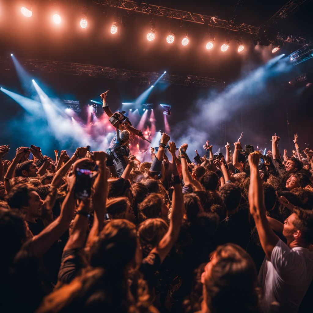 A crowd of fans cheering at a lively Jhayco concert.