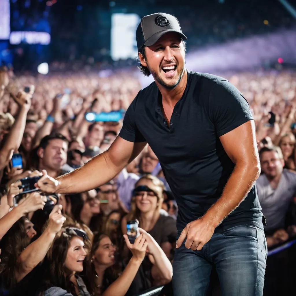 Luke Bryan engaging with diverse fans in a lively concert atmosphere.