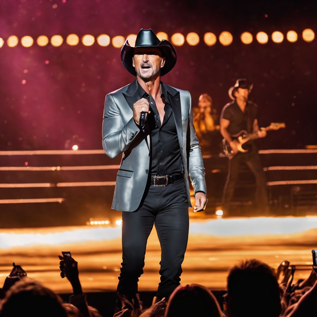 Tim McGraw performing live on stage in front of a cheering crowd.