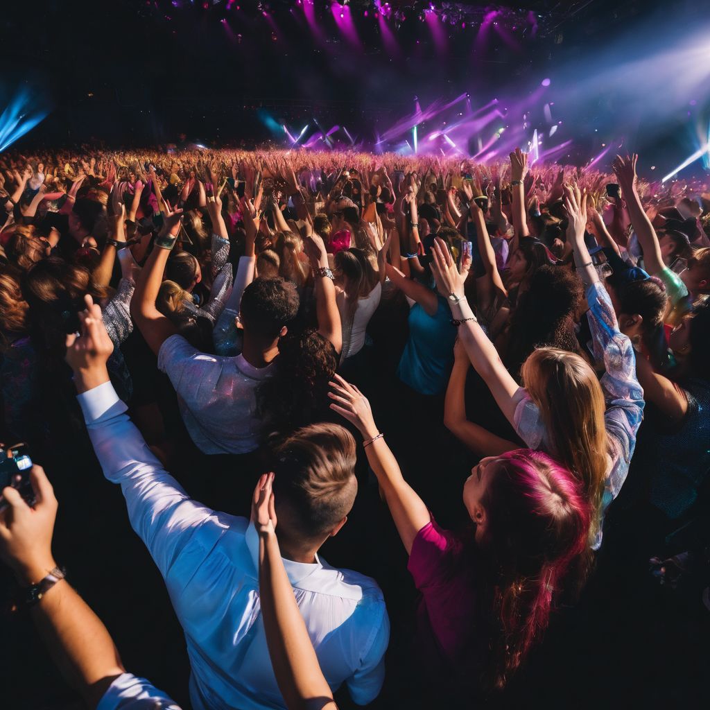 Fans worshiping at a concert with diverse individuals in attendance.