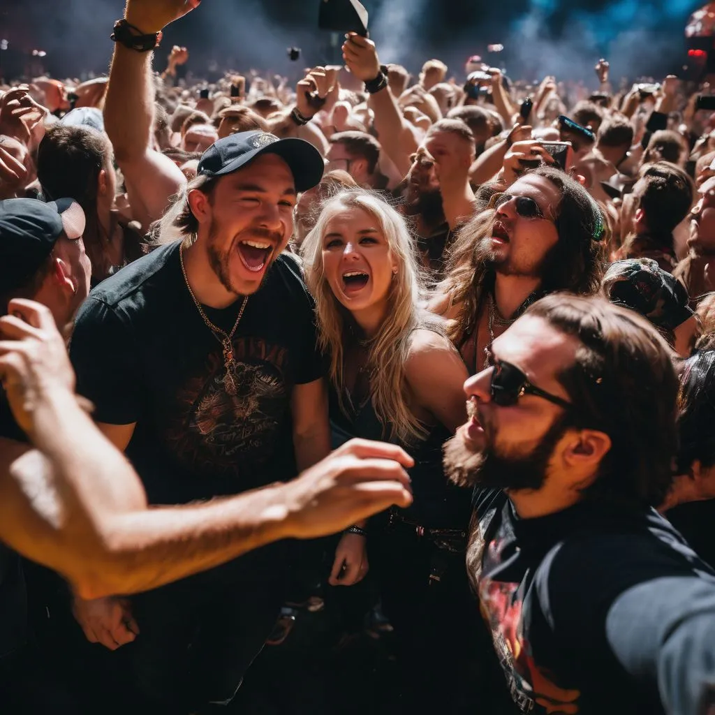 A group of metal fans enjoying a Pantera concert in a mosh pit.