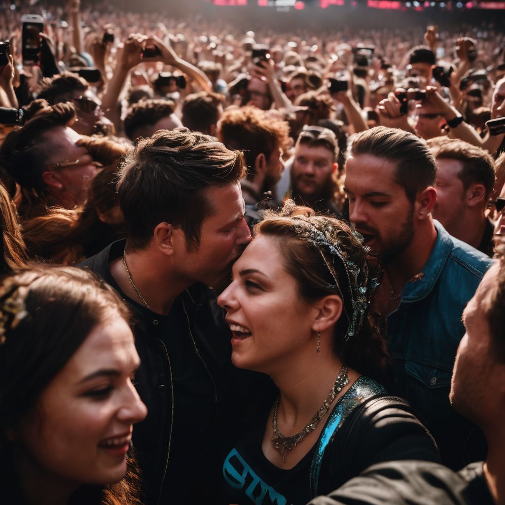 Fans at a Queens Of The Stone Age concert in a mosh pit.