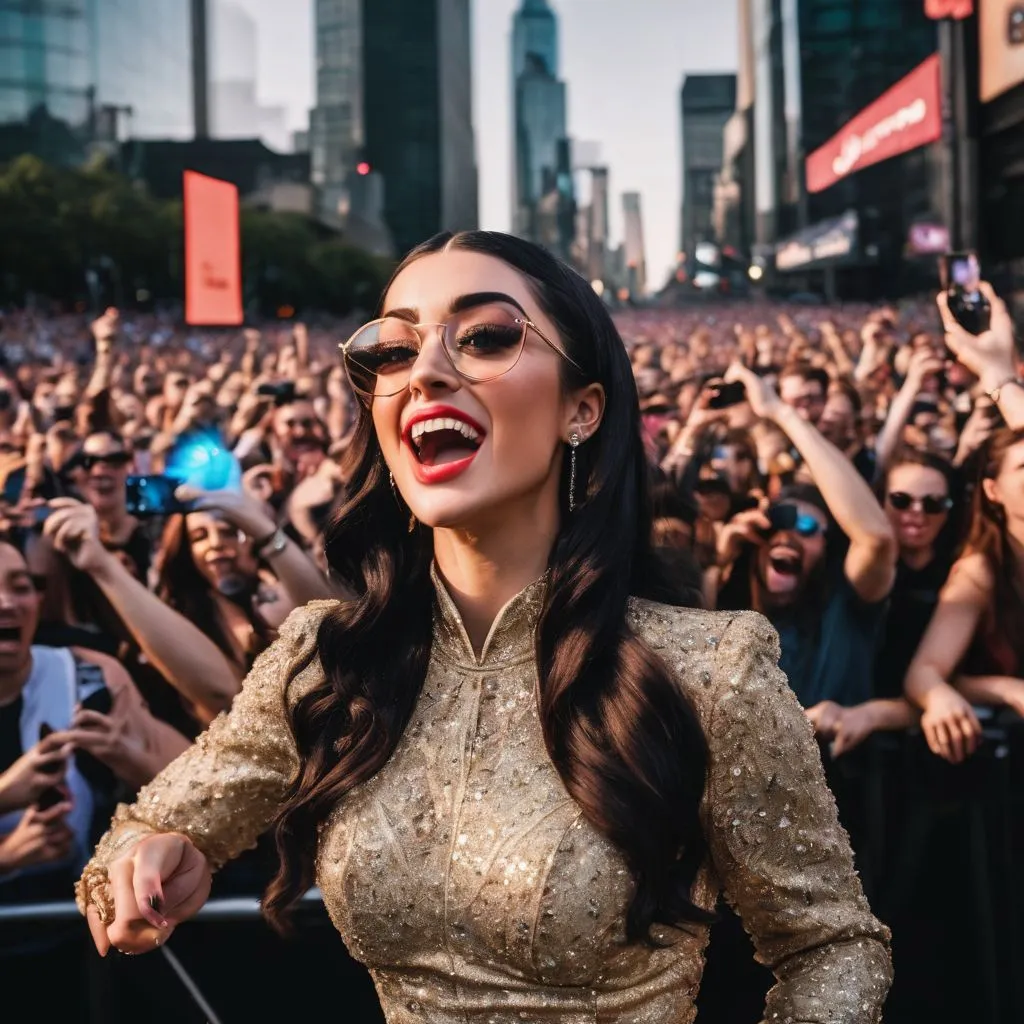 Qveen Herby performing on stage with a lively crowd.