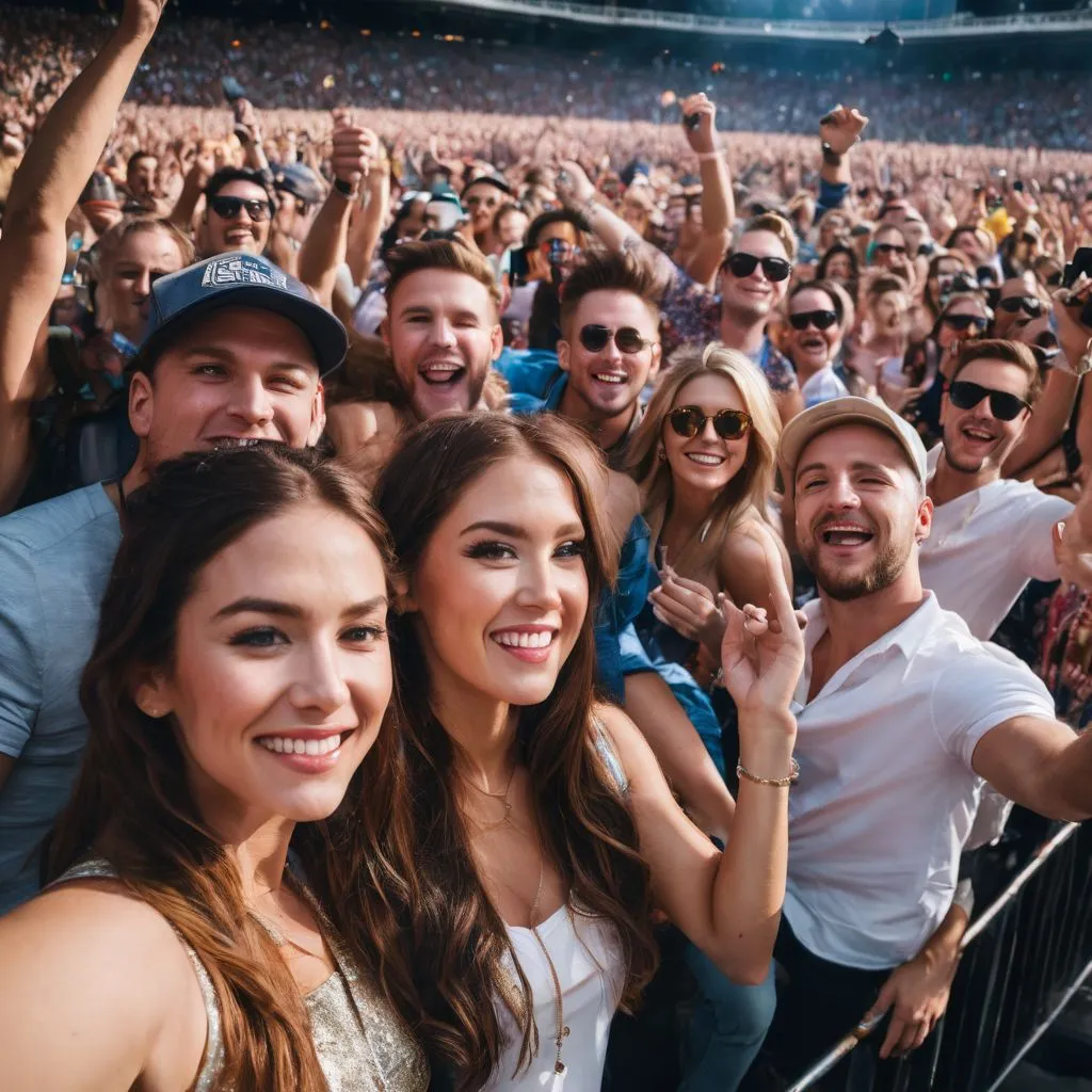 A group of enthusiastic fans cheering at an S Club 7 reunion tour.