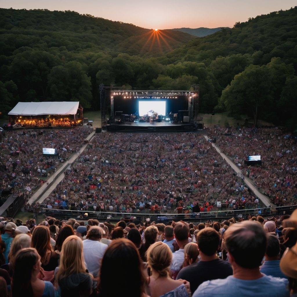 A crowd gathers at an outdoor amphitheater for a Jason Isbell concert.