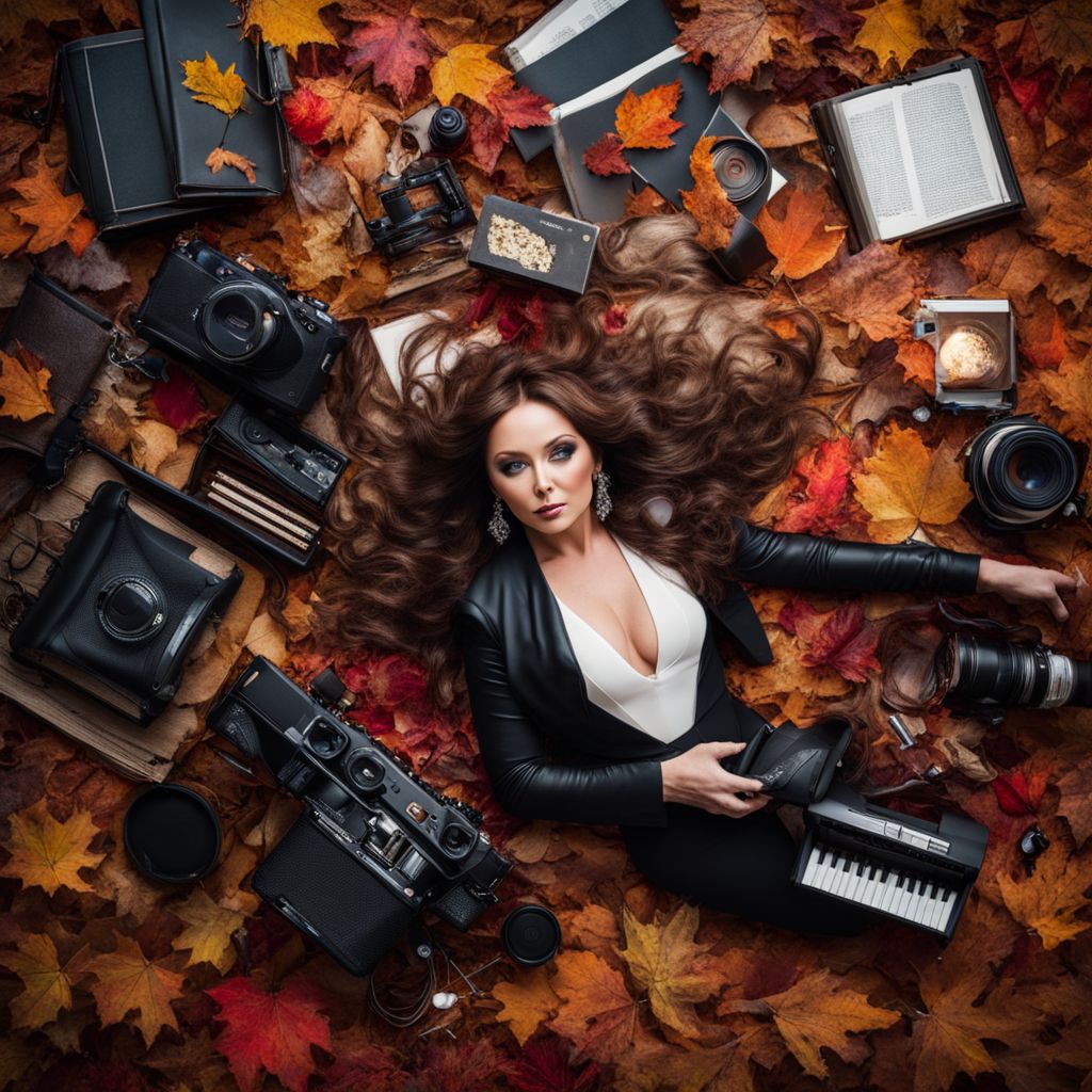 A photo of Sarah Brightman's music collection surrounded by vibrant autumn leaves.