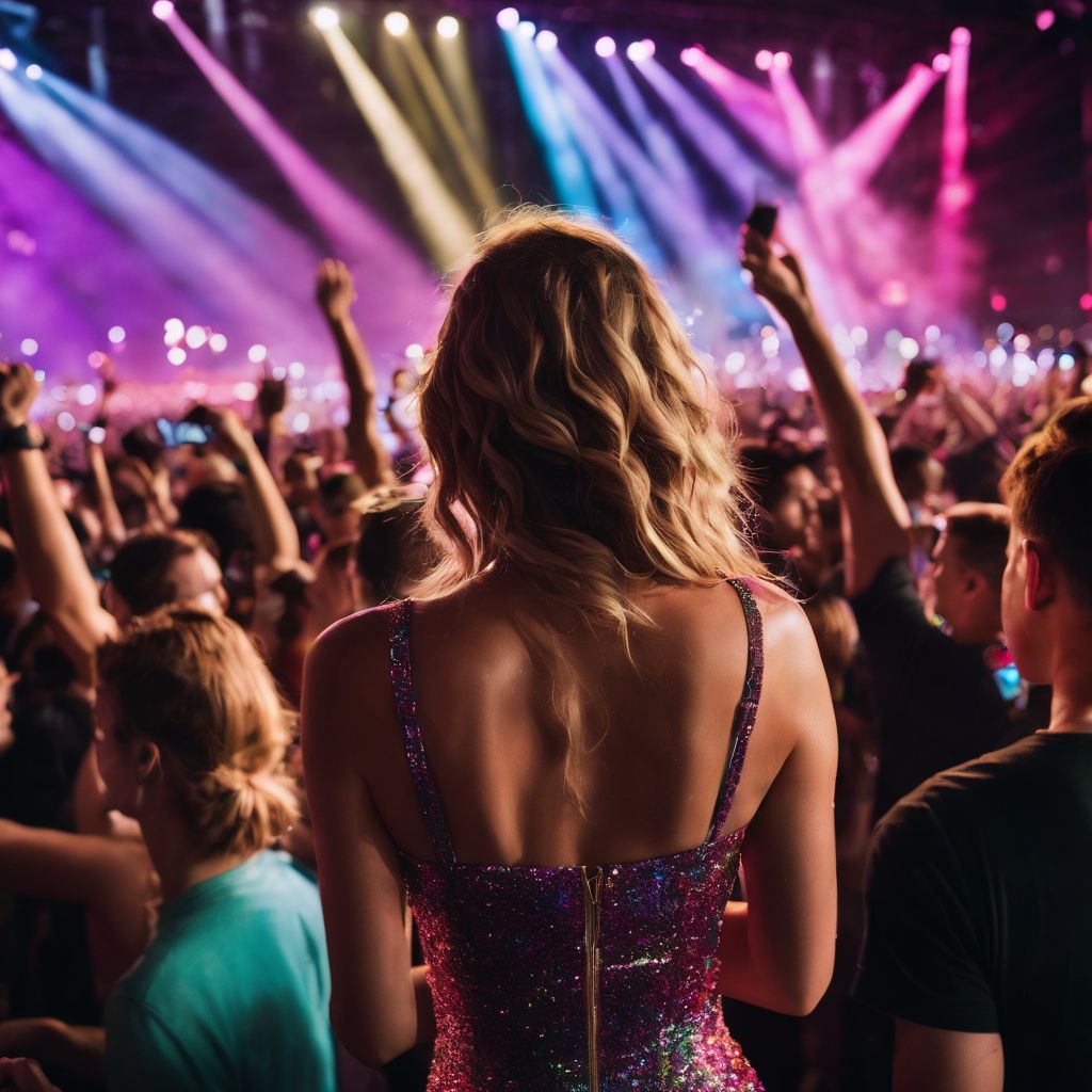 A crowd of ecstatic fans at a Taylor Swift concert.