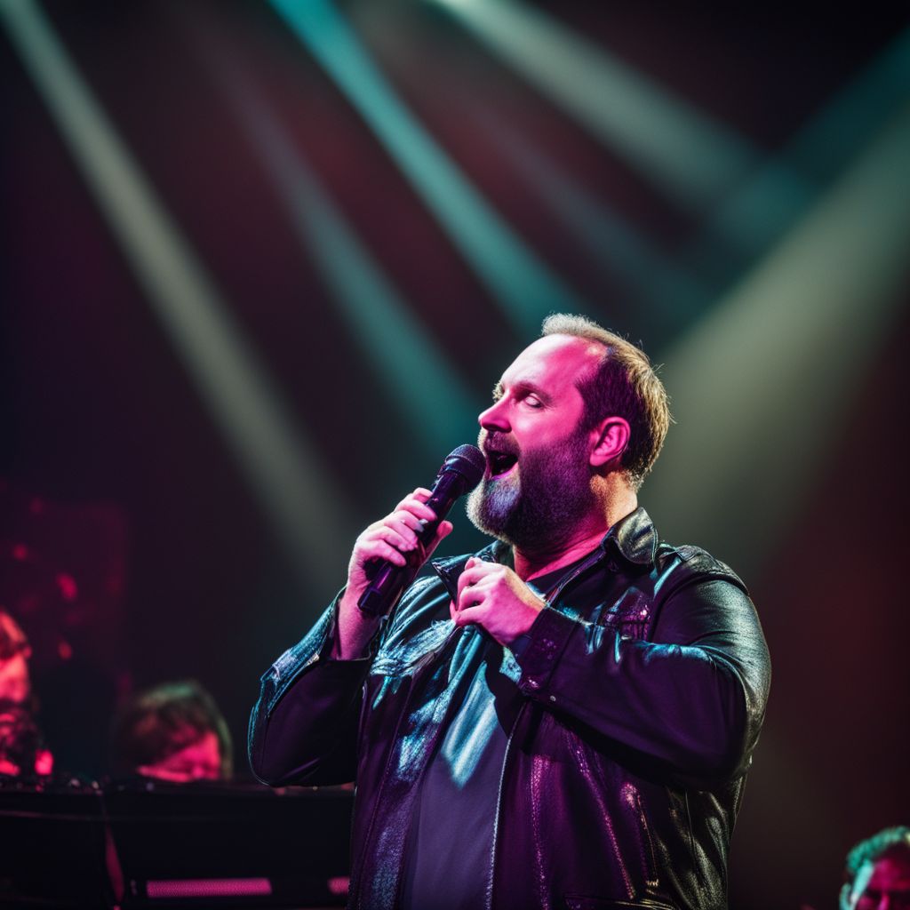 Tom Segura performing on stage in front of a lively audience.