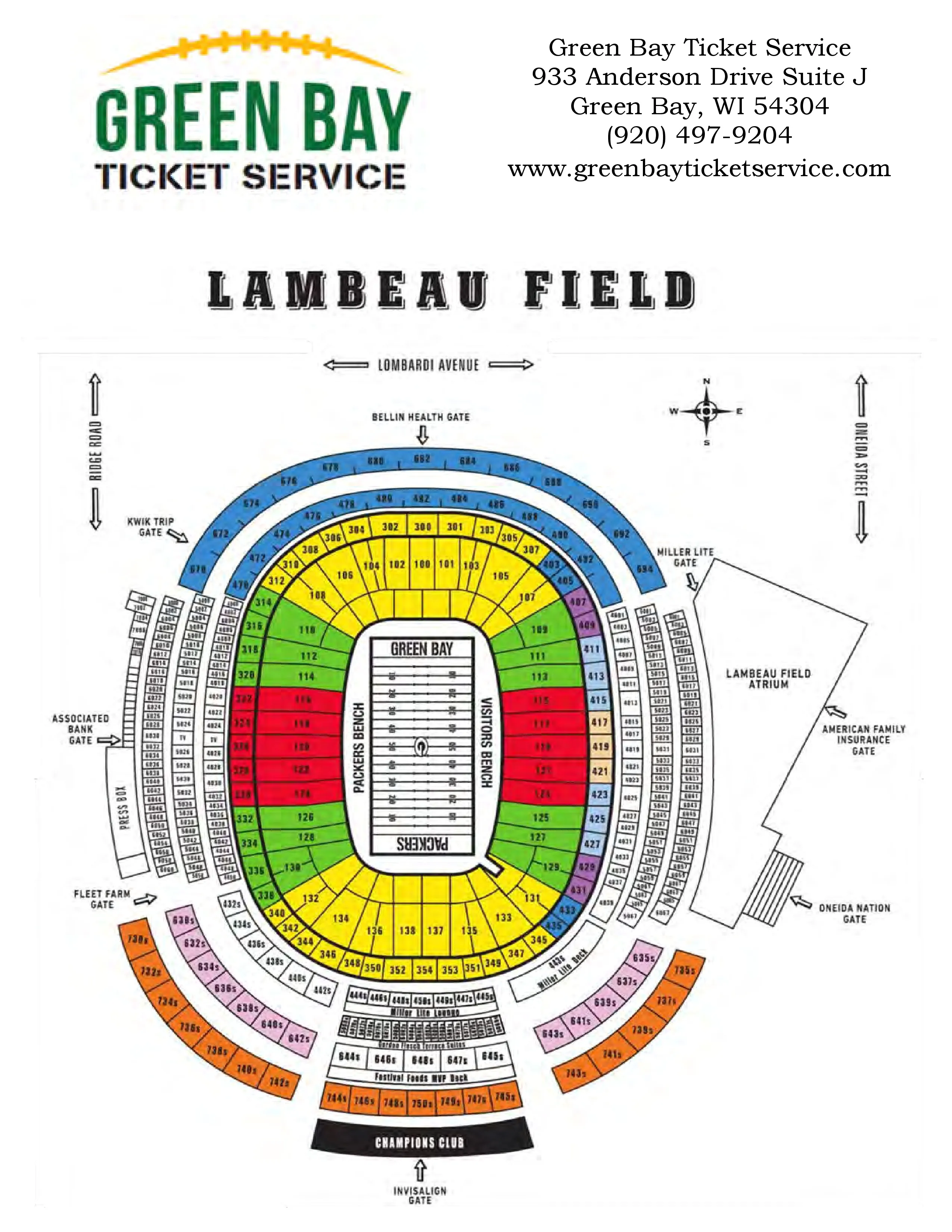 Lambeau Field Stadium Seating Chart