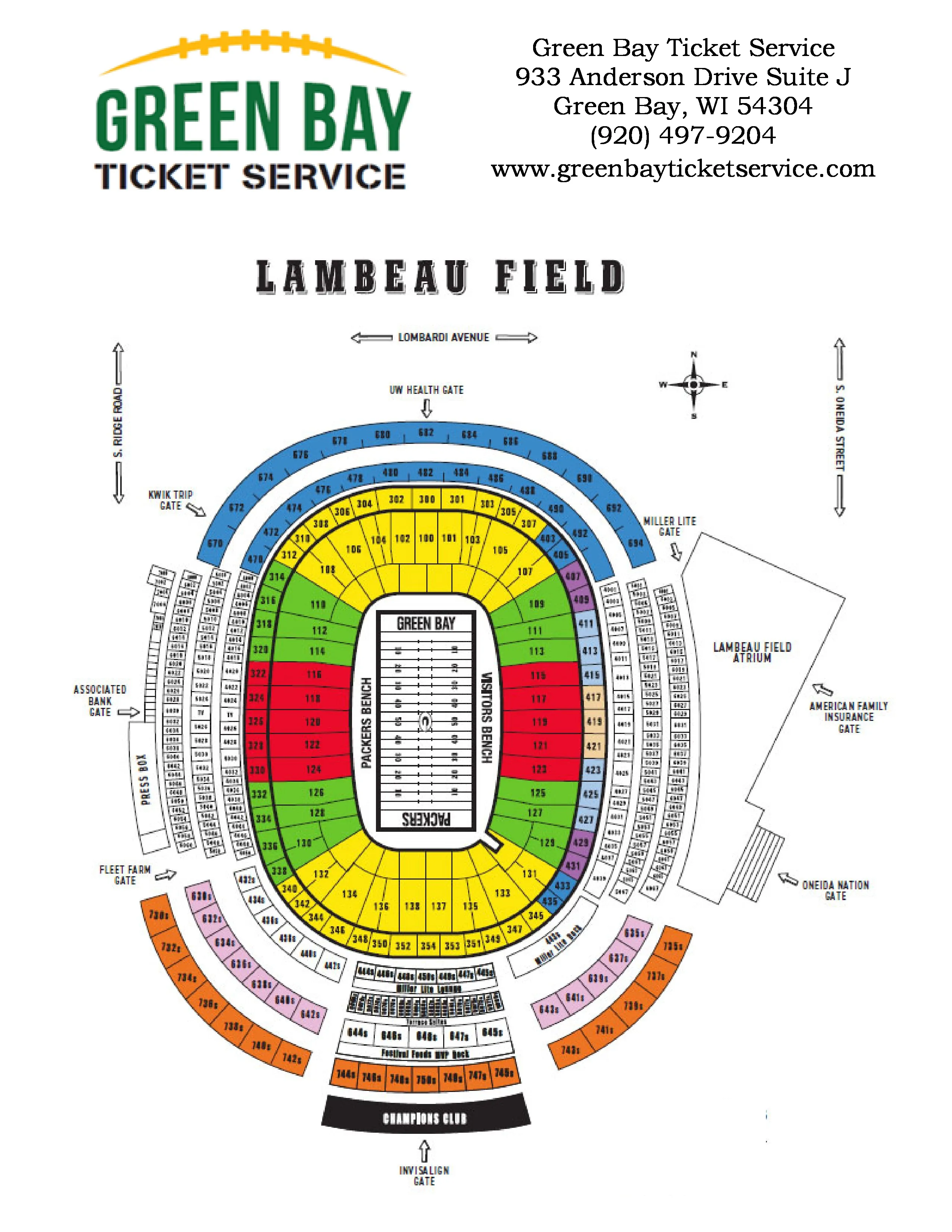 Lambeau Field Stadium Seating Chart
