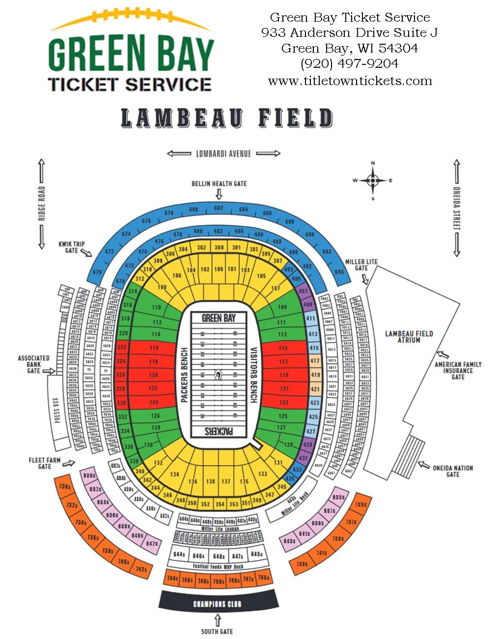 Lambeau Field Stadium Seating Chart