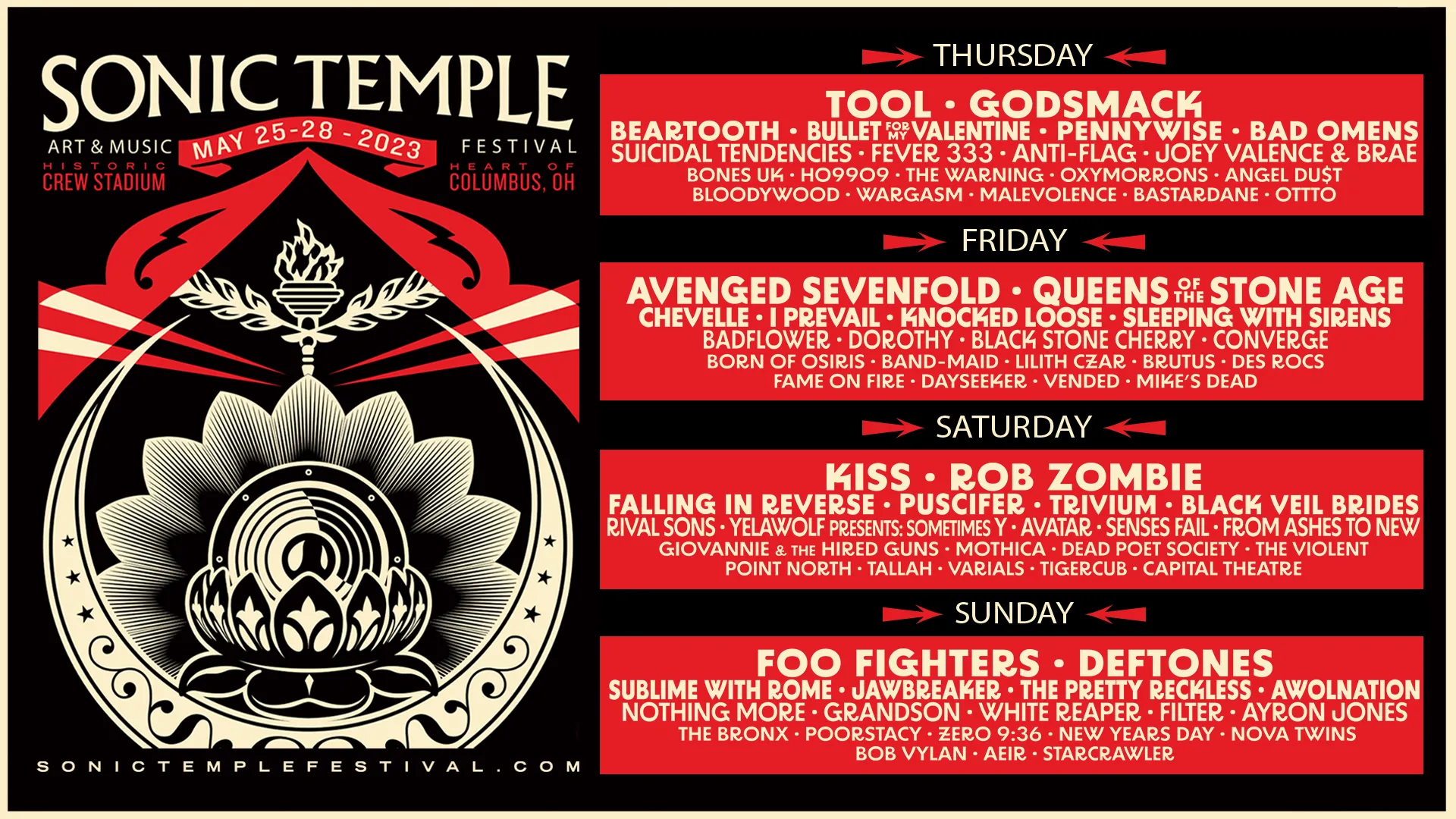 Sonic Temple Music Festival Lineup 2023