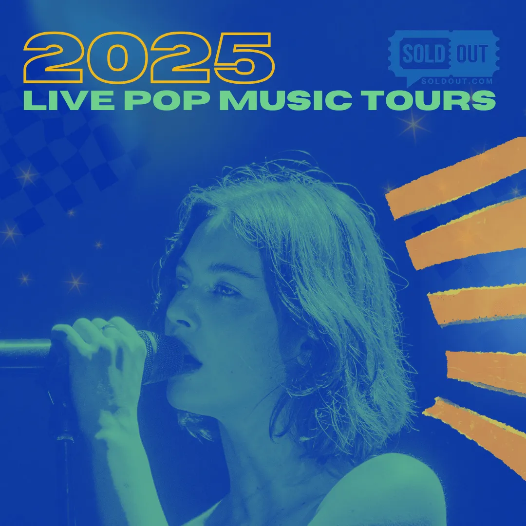 Promotional image with '2025 Live Pop Music Tours' text and the SoldOut.com logo in the corner