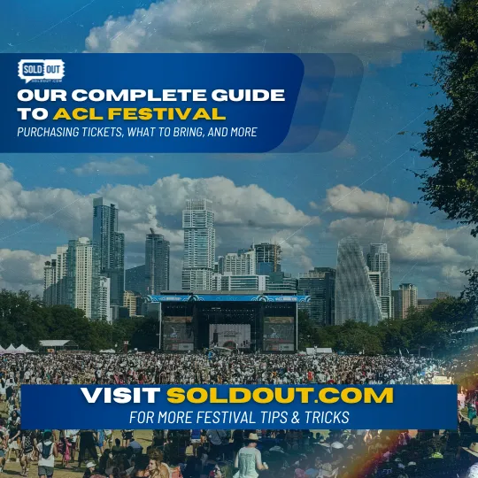 Austin skyline during ACL with SoldOut.com branding