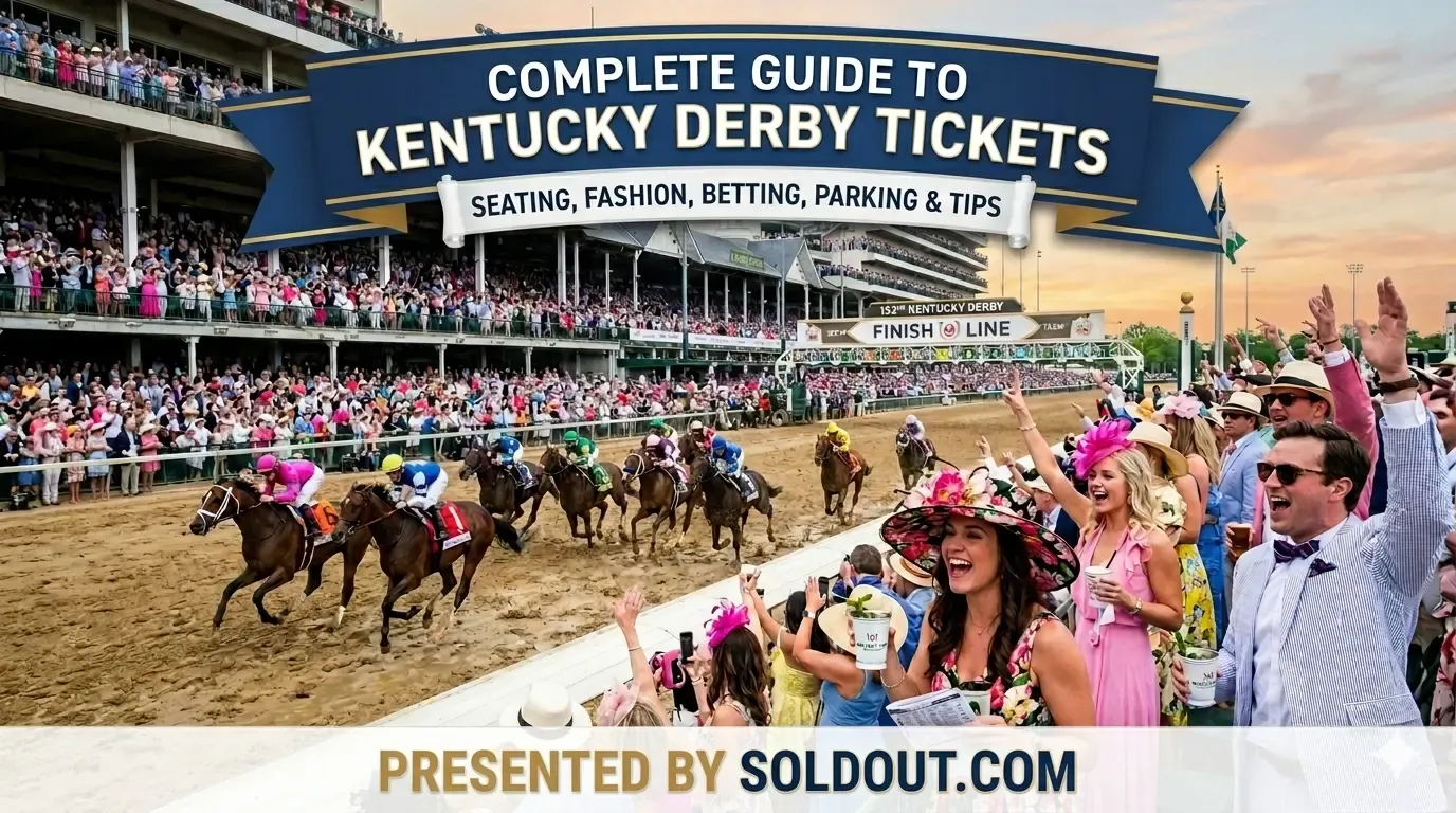 Churchill Downs racetrack aerial view — Complete Guide to Kentucky Derby 2026 Tickets, Seating, Fashion, Betting, Parking and Tips
